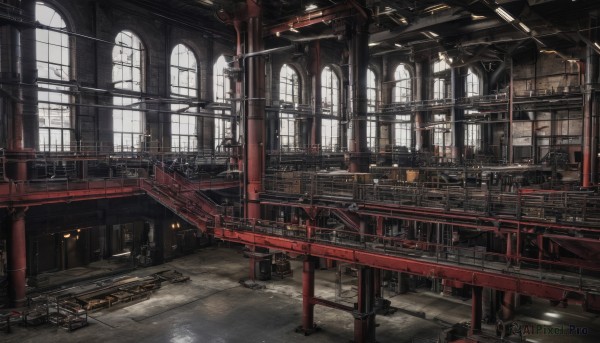 indoors,no humans,window,sunlight,building,scenery,stairs,railing,architecture,ruins,bridge,pillar,arch,science fiction