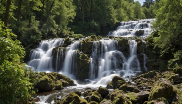 A stunning view of a waterfall in day