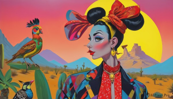 The timeless beauty of a female in a bold sunset outdoors