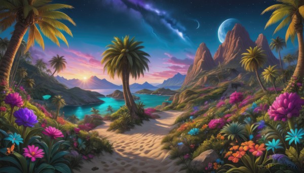 A landscape caught in a vivid sunset outdoors