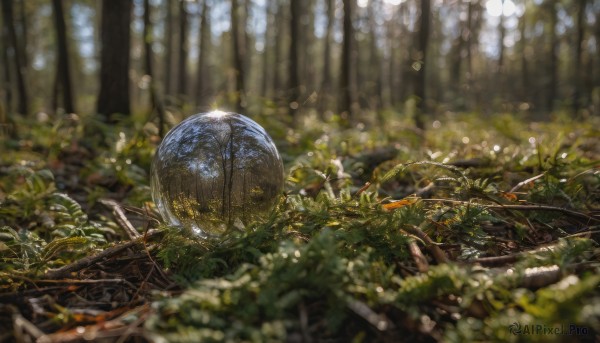 outdoors, blurry, tree, no humans, depth of field, sunlight, plant, nature, scenery, forest