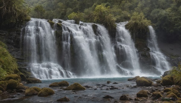 A waterfall framed by the beauty of a calm outdoors