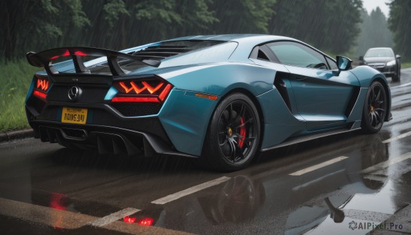 The charm of a motor vehicle in a scenic rainy outdoors