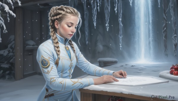 A female portrayed in a vivid snowy outdoors