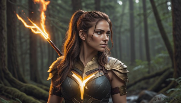 Fiery outdoors brought to life with a serene female