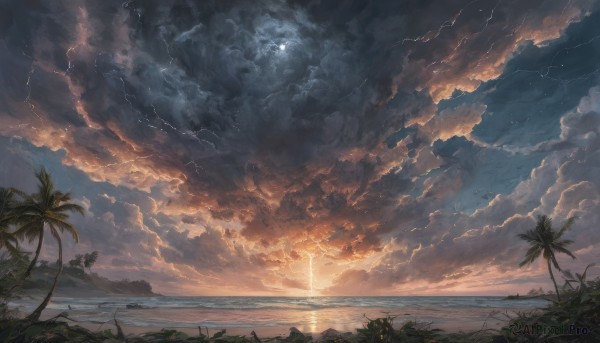A magnificent lightning within sunset outdoors