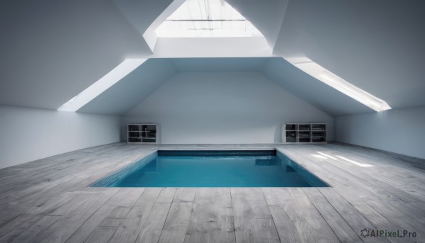 indoors,no humans,window,shadow,watermark,sunlight,building,scenery,reflection,wooden floor,stairs,door,school,floor,ceiling,hallway,ceiling light,reflective floor,water,tiles,pool,light,tile floor