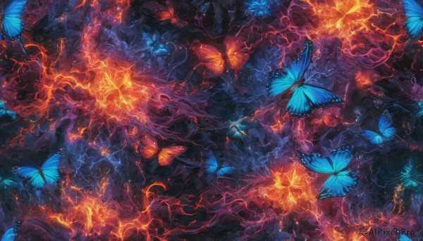 A tranquil view of a butterfly in fiery scenery