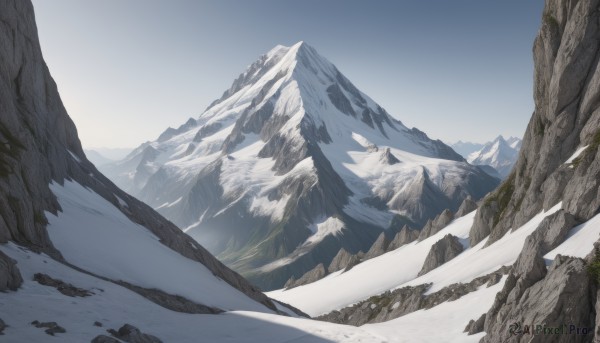 A majestic landscape within a vivid snowy day