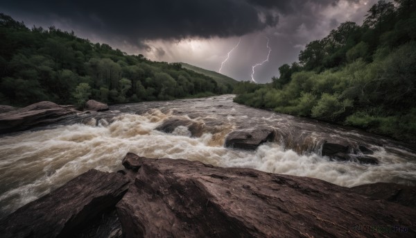The beauty of a lightning set in a enchanting rainy outdoors
