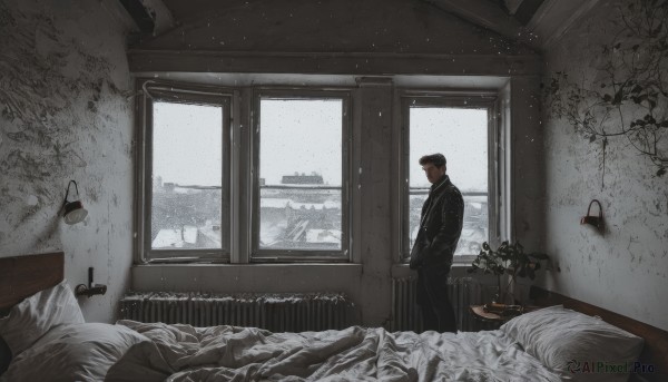 A male surrounded by a serene snowy scenery