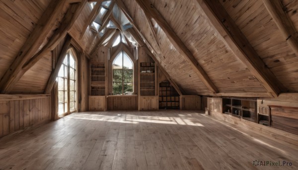 outdoors,day,indoors,tree,no humans,window,shadow,sunlight,building,scenery,wooden floor,stairs,door,architecture,house,hallway,plant,ceiling,wooden wall