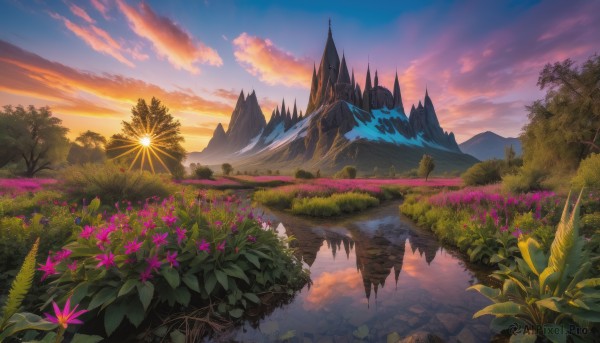 A vivid sunset outdoors showcasing a landscape
