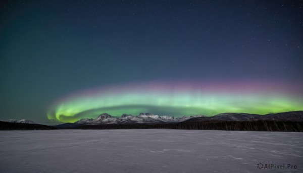 outdoors,sky,water,no humans,night,ocean,star (sky),nature,night sky,scenery,starry sky,mountain,horizon,river,landscape,lake,aurora