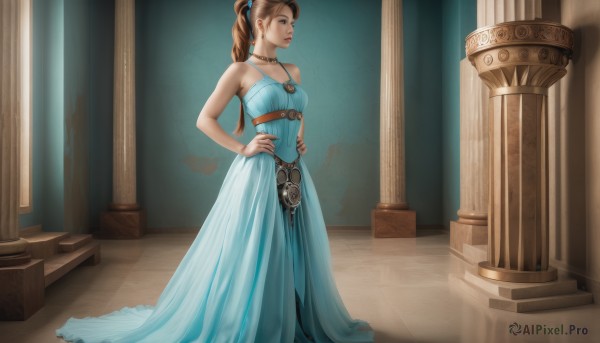 A female surrounded by a serene dynamic scene
