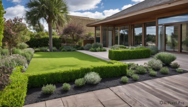 A garden set against the backdrop of a serene day
