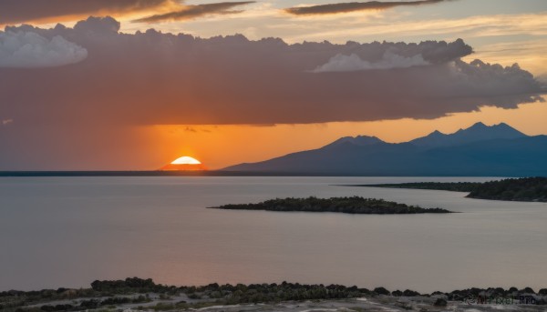 The majestic beauty of a landscape set within a ethereal sunset outdoors