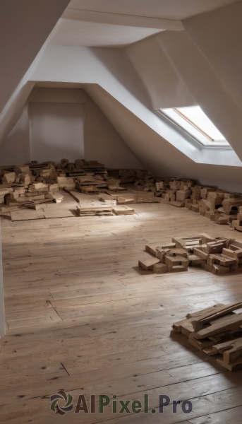 day,indoors,no humans,window,sunlight,box,scenery,wooden floor,brown theme,shadow,light,wall,ruins,floor,still life,dust