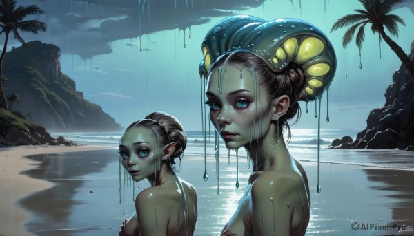 A majestic alien within a vivid rainy outdoors