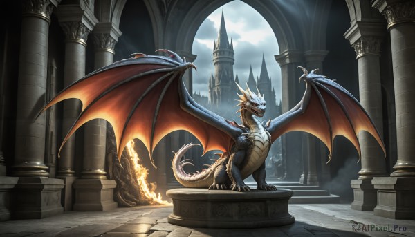 A dragon in a picturesque fiery day