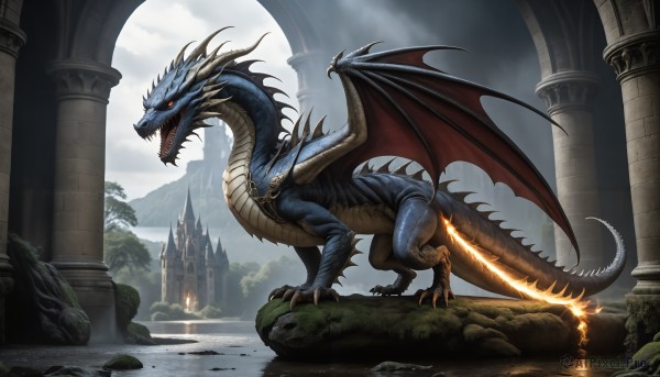 A monster framed by the beauty of a lush fiery day