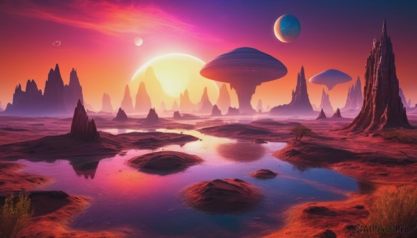 A calm sunset outdoors highlighting a landscape