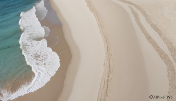 1girl,solo,outdoors,water,no humans,bird,ocean,beach,close-up,sand,waves,realistic,watercraft,still life