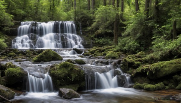 A waterfall portrayed in a inviting day
