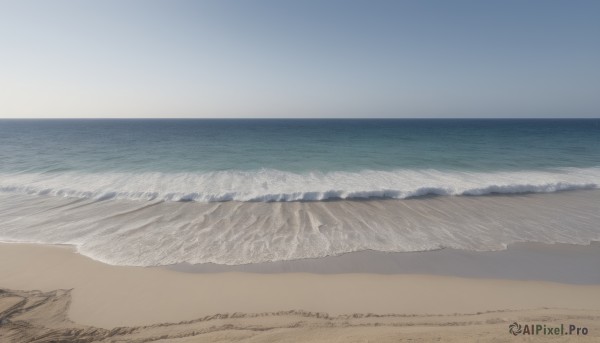 outdoors,sky,day,water,blue sky,no humans,ocean,beach,scenery,sand,horizon,waves,shore,monochrome,vehicle focus