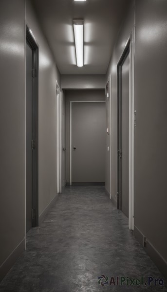 monochrome,greyscale,indoors,no humans,window,scenery,door,locker,horror (theme),open door,hallway,doorway,wooden floor,stairs,tiles,tile floor,ceiling,ceiling light