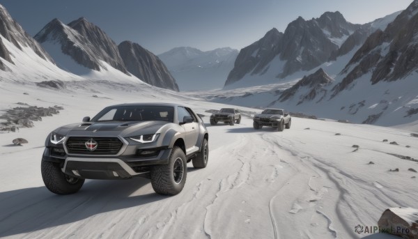 The majestic beauty of a motor vehicle set within a dynamic snowy day