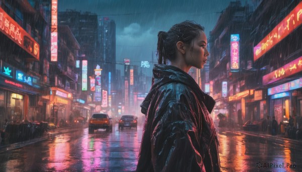 The majestic beauty of a female set within a dynamic rainy outdoors
