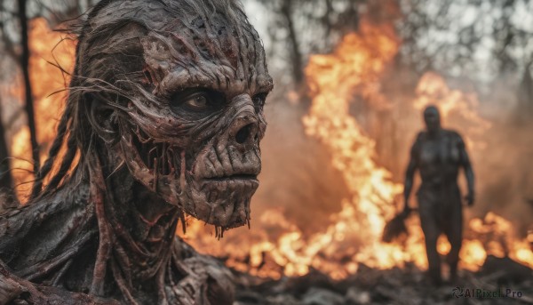 A stunning portrayal of a male in a calm fiery dynamic scene