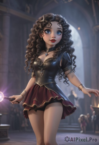 A female in a picturesque fiery dynamic scene