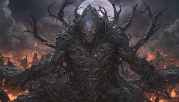A male in the heart of a beautiful fiery outdoors
