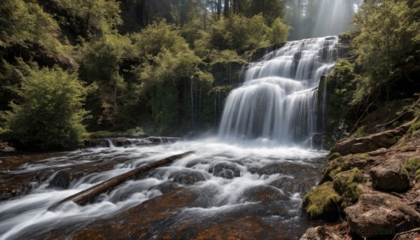 A vivid day showcasing a waterfall