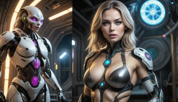 The timeless beauty of a cyborg in a tranquil dynamic scene