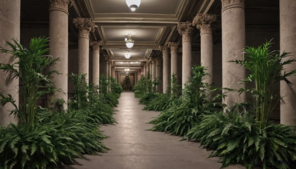 indoors,no humans,window,plant,scenery,stairs,door,potted plant,light,bush,pillar,arch,column,grass,statue,ceiling,ceiling light