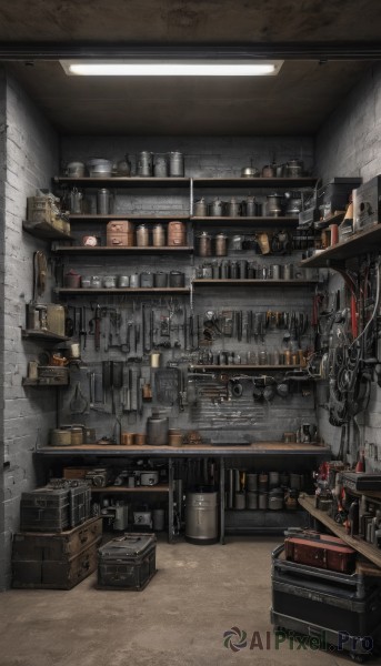 indoors,cup,no humans,bottle,box,scenery,alcohol,cable,stool,shelf,bar (place),barrel,industrial pipe,crate,wall,cardboard box,kitchen,jar,shop,ceiling,counter,ceiling light,cabinet,kettle,stove