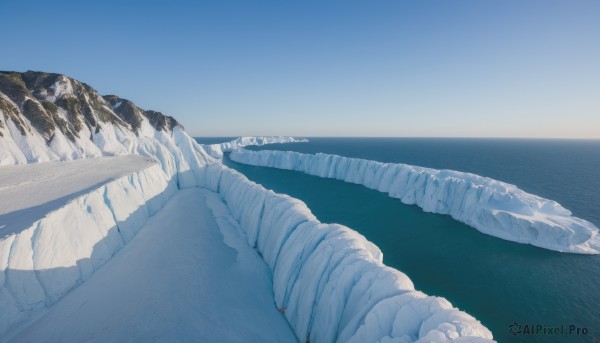 A calm snowy day highlighting a landscape