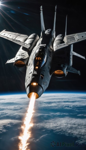 A spacecraft showcased in a bold dynamic scene