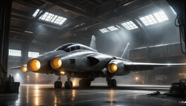 HQ,artist name,indoors,signature,dated,military,no humans,window,scenery,reflection,flying,science fiction,realistic,aircraft,military vehicle,airplane,vehicle focus,spacecraft,lights,jet,fighter jet,weapon,water,ground vehicle,motor vehicle