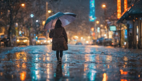 A female captured in a dynamic rainy outdoors