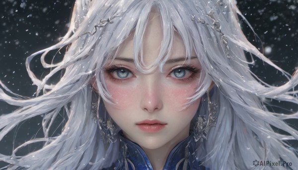 A charming snowy snow with a female