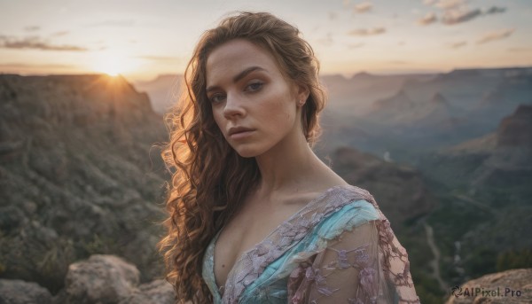 The serene presence of a female in a lush sunset day