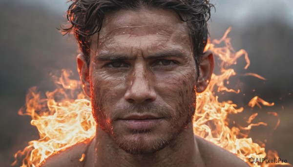 A striking fiery dynamic scene featuring the elegance of a male