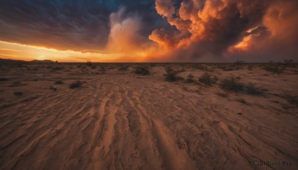 A unique view of a landscape in sunset outdoors