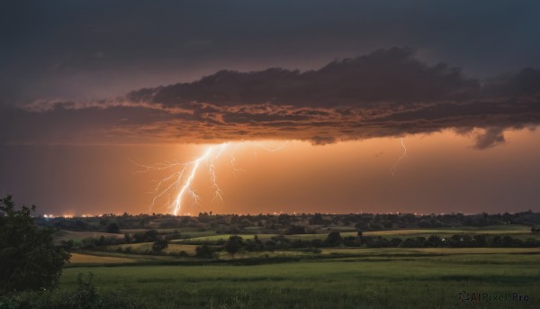 A lightning in the heart of a majestic sunset outdoors