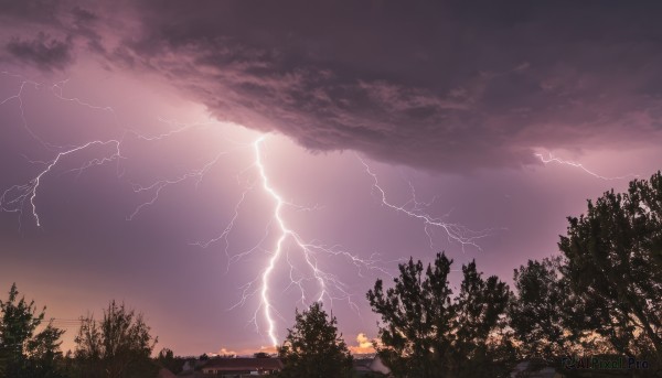 A stunning lightning captured in sunset outdoors