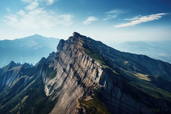 outdoors,sky,day,cloud,blue sky,no humans,cloudy sky,nature,scenery,mountain,landscape,mountainous horizon,cliff